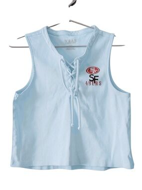 49ers Wear by Erin Andrews SF 49ers Lace-Up Crop Tank Top | Light Blue | Size M